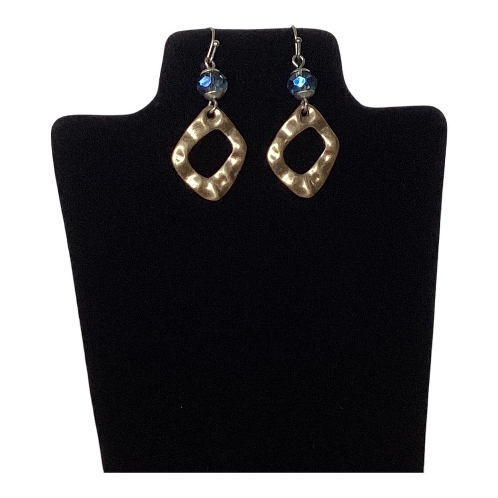 Karma Bella Gold And Silver Tone Brushed & Hammered Blue Crystal Dangle Earrings